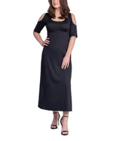 24seven Comfort Apparel Women's Cut Out Shoulder A-Line Floor Length Dress