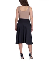 24Seven Comfort Apparel Women's Elastic Waistband Pocket Midi Skirt