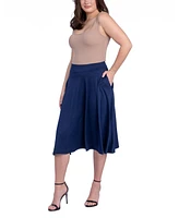 24Seven Comfort Apparel Women's Elastic Waistband Pocket Midi Skirt
