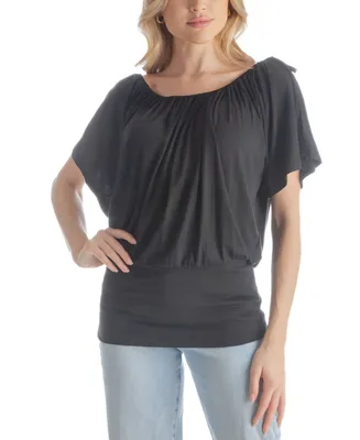 24Seven Comfort Apparel Women's Short Sleeves Slit Shoulder Top