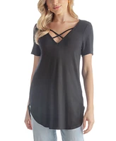 24Seven Comfort Apparel Women's V-neck T-shirt with Crossed Collarline