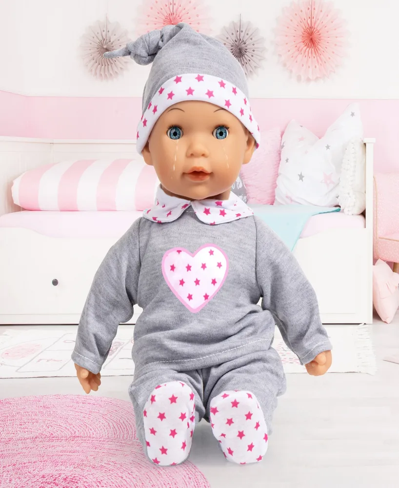 Bayer Design Doll Grey, Pink, Hearts, Interactive Tears Baby