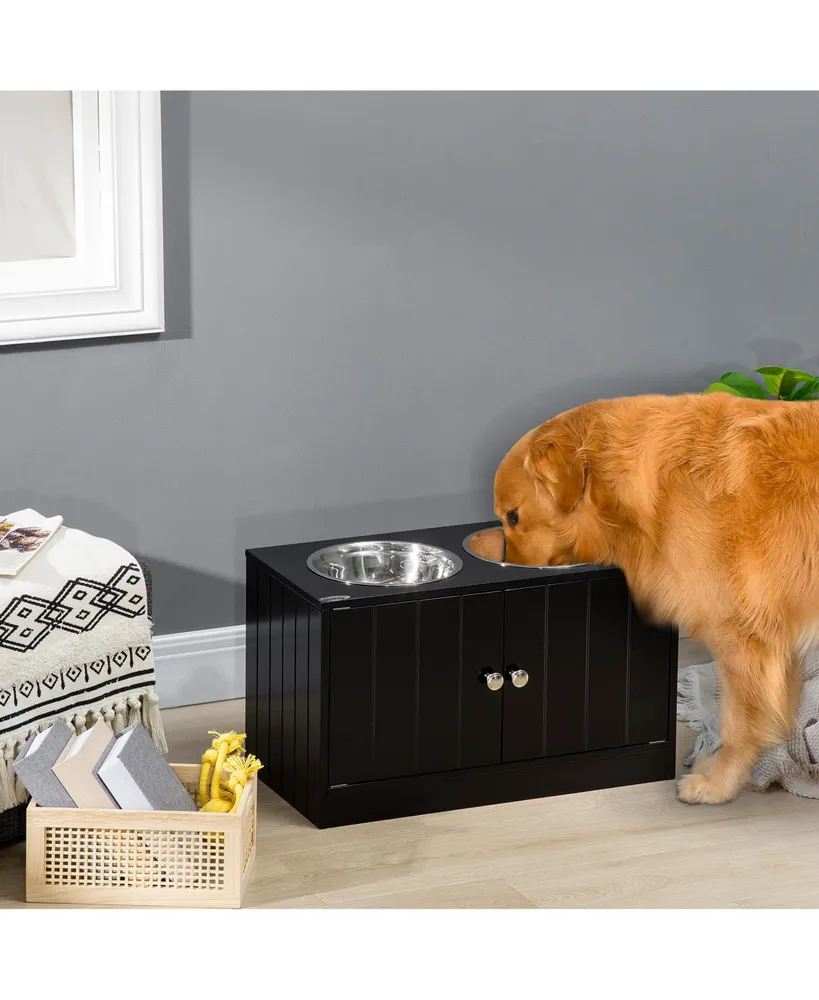 PawHut Large Elevated Dog Bowls with Storage Cabinet Containing
