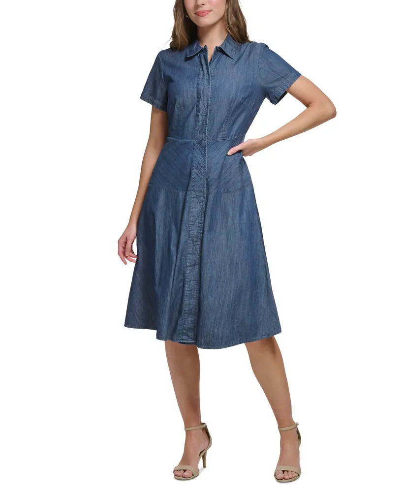 Tommy Hilfiger Petite Chambray Fit & Flare Shirtdress