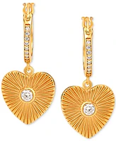 Giani Bernini Cubic Zirconia Heart Dangle Hoop Earrings in 18k Gold-Plated Sterling Silver, Created for Macy's