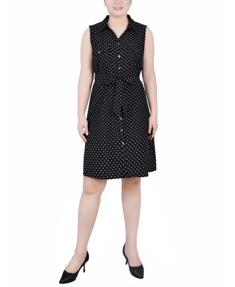 Ny Collection Petite Printed Sleeveless Belted Shirtdress