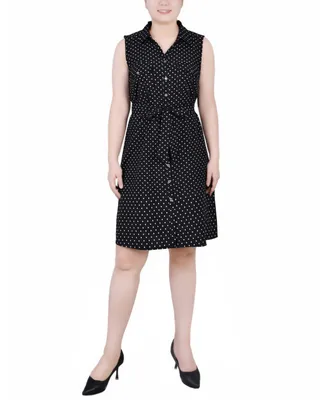 Ny Collection Petite Printed Sleeveless Belted Shirtdress