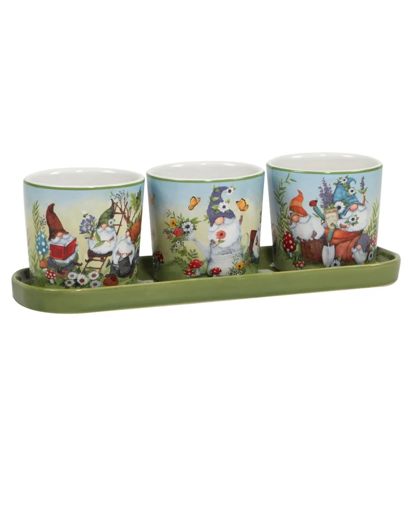 Certified International Garden Gnomes 3 pc Planter Set with Tray