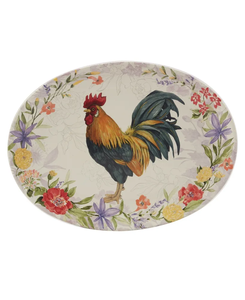 Certified International Floral Rooster Oval Platter 16"