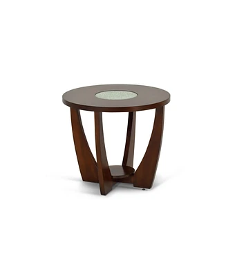 Steve Silver Rafael 25.5" Round Merlot Wood End Table with Cracked Glass Insert