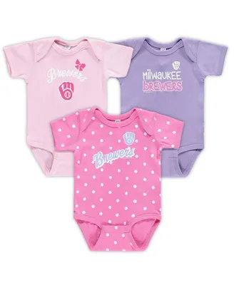 Infant Boys and Girls Soft As A Grape Pink, Purple Milwaukee Brewers Rookie Creeper 3-Pack
