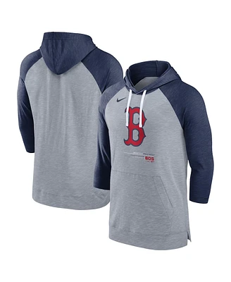 Men's Nike Heather Gray, Heather Navy Boston Red Sox Baseball Raglan 3/4 Sleeve Pullover Hoodie