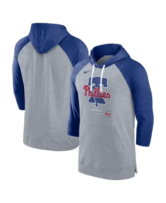 Men's Nike Heather Gray, Heather Royal Philadelphia Phillies Baseball Raglan 3/4 Sleeve Pullover Hoodie