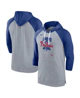 Men's Nike Heather Gray, Heather Royal Philadelphia Phillies Baseball Raglan 3/4 Sleeve Pullover Hoodie