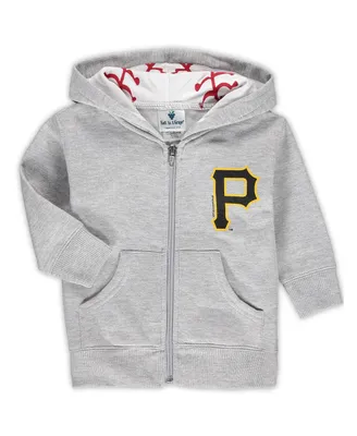 Infant Boys and Girls Soft As A Grape Heathered Gray Pittsburgh Pirates Baseball Print Full-Zip Hoodie