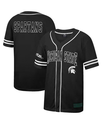 Men's Colosseum Black Michigan State Spartans Free Spirited Mesh Button-Up Baseball Jersey