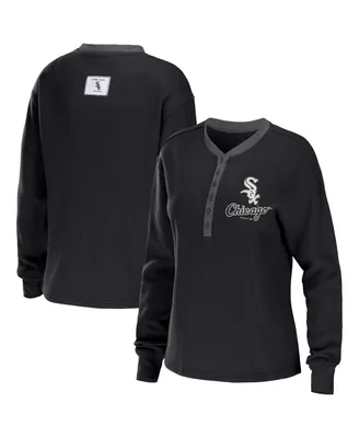 Women's Wear by Erin Andrews Black Chicago White Sox Waffle Henley Long Sleeve T-shirt