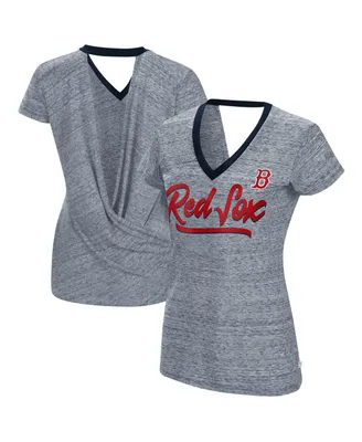 Women's Touch Gray Boston Red Sox Halftime Back Wrap Top V-Neck T-shirt