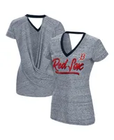 Women's Touch Gray Boston Red Sox Halftime Back Wrap Top V-Neck T-shirt