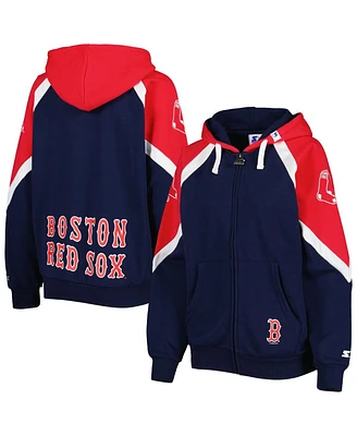 Women's Starter Navy, Red Boston Sox Hail Mary Full-Zip Hoodie
