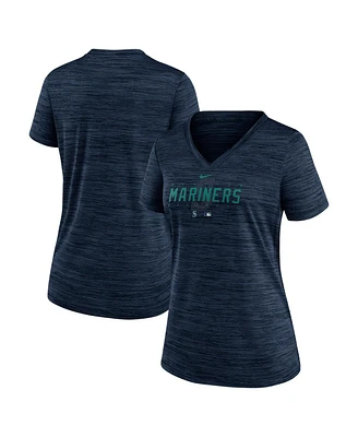 Women's Nike Navy Seattle Mariners Authentic Collection Velocity Practice Performance V-Neck T-shirt