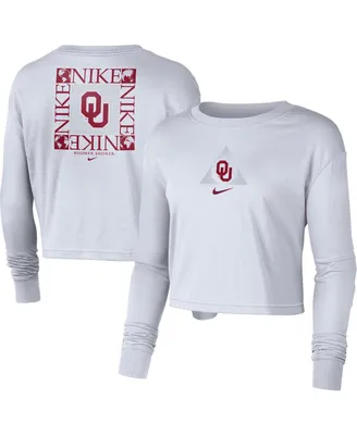 Women's Nike White Oklahoma Sooners Seasonal Cropped Long Sleeve T-shirt