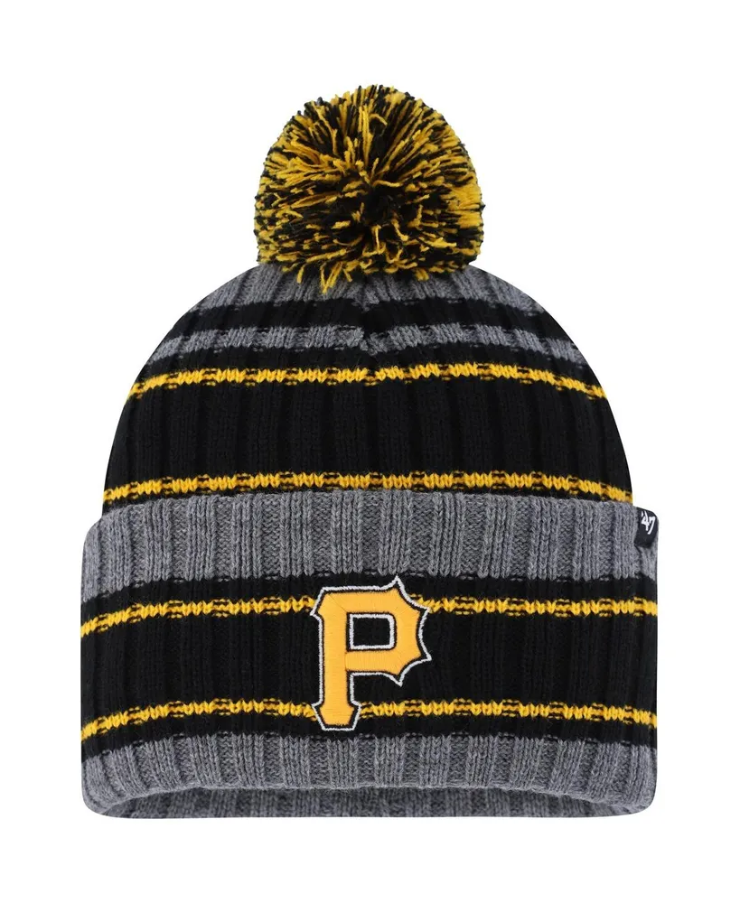 Men's '47 Brand Gray, Black Pittsburgh Pirates Rexford Cuffed Knit Hat with Pom