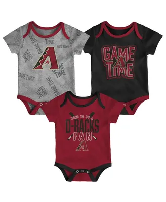 Newborn and Infant Boys Girls Arizona Diamondbacks Red, Black, Heathered Gray Game Time Three-Piece Bodysuit Set