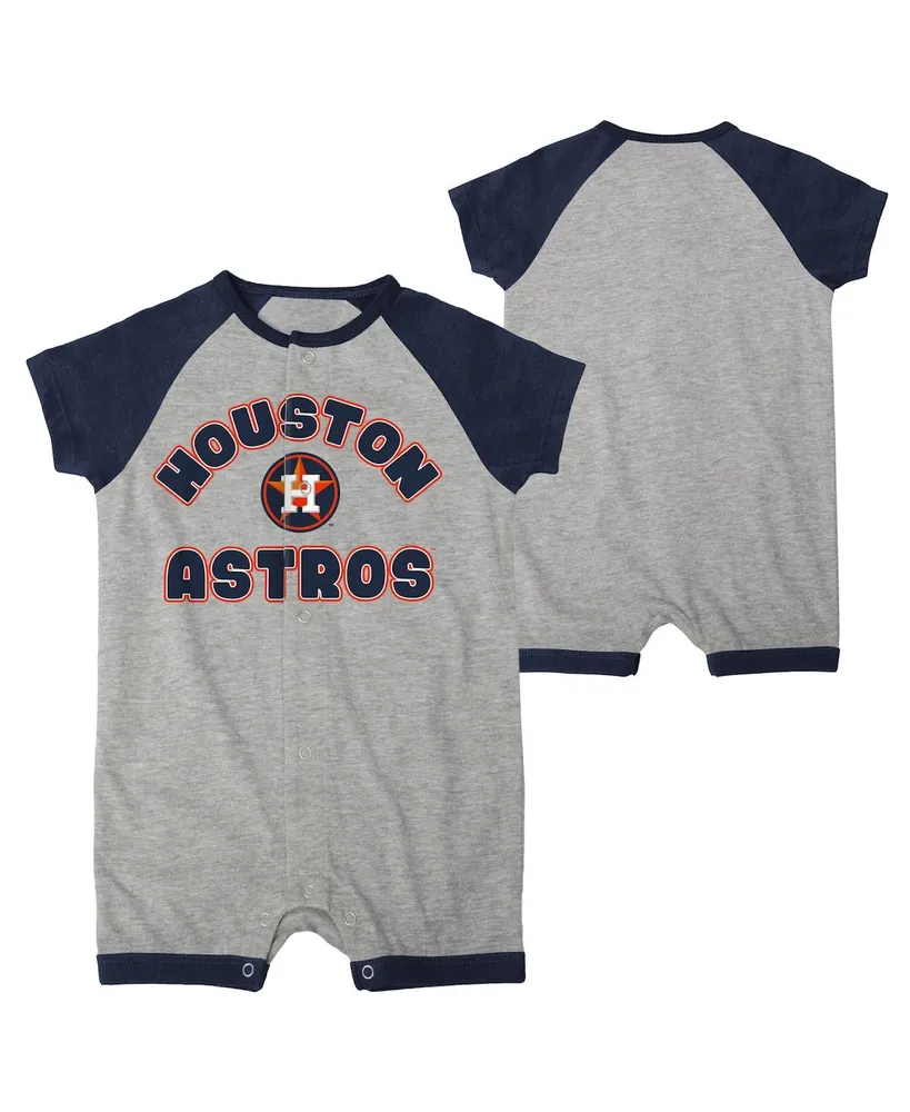 Infant Boys and Girls Heather Gray Houston Astros Extra Base Hit Raglan Full-Snap Romper