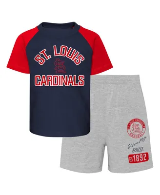 Infant Boys and Girls Navy, Heather Gray St. Louis Cardinals Ground Out Baller Raglan T-shirt Shorts Set