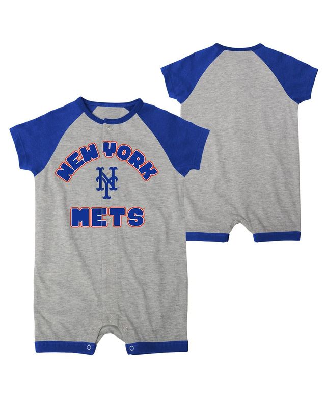 Newborn and Infant Boys Girls Heather Gray New York Mets Extra Base Hit Raglan Full-Snap Romper