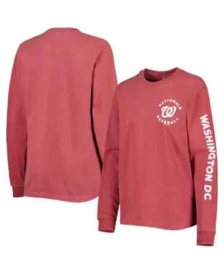 Women's Soft As A Grape Red Washington Nationals Team Pigment Dye Long Sleeve T-shirt