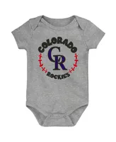 Infant Boys and Girls Purple, White, Heather Gray Colorado Rockies Biggest Little Fan 3-Pack Bodysuit Set