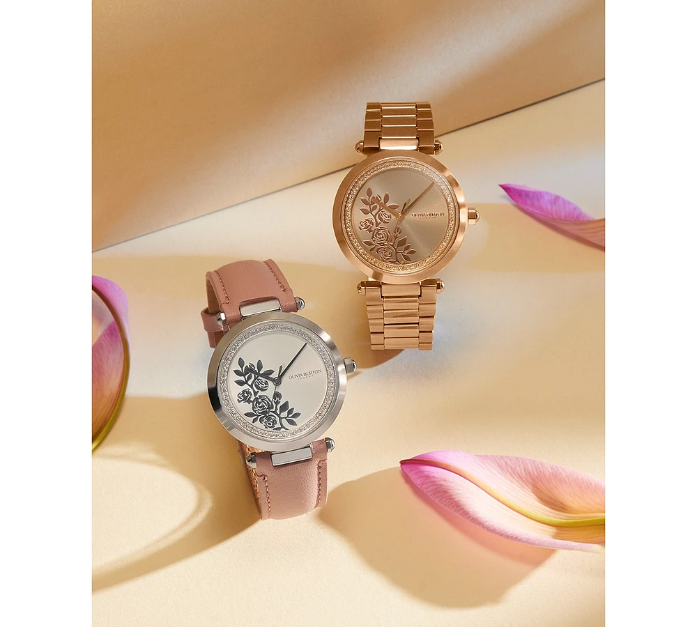 Olivia Burton Women's Signature Floral Pink Leather Strap Watch 34mm