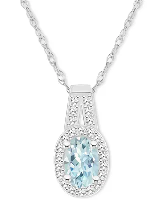 Opal (1/4 ct. t.w.) & Diamond (1/8 Halo 18" Pendant Necklace Sterling Silver, (Also Aquamarine)
