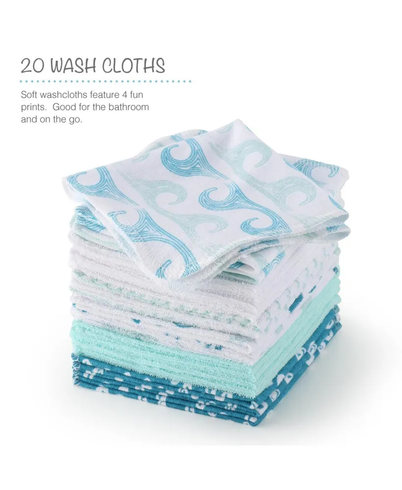 The Peanutshell Baby Hooded Towels and Washcloths Gift Bath Set, 23 Piece, Nautical Whale