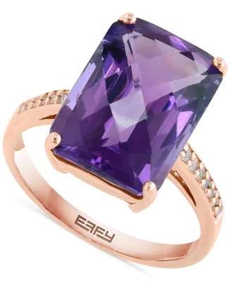 Effy Amethyst (6-3/4 ct. t.w.) & White Sapphire (1/10 ct. t.w.) Statement Ring in 14k Rose Gold-Plated Sterling Silver