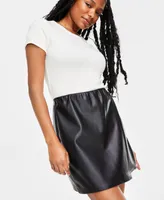 And Now This Women's Faux-Leather Pull-On Faux-Wrap Skirt