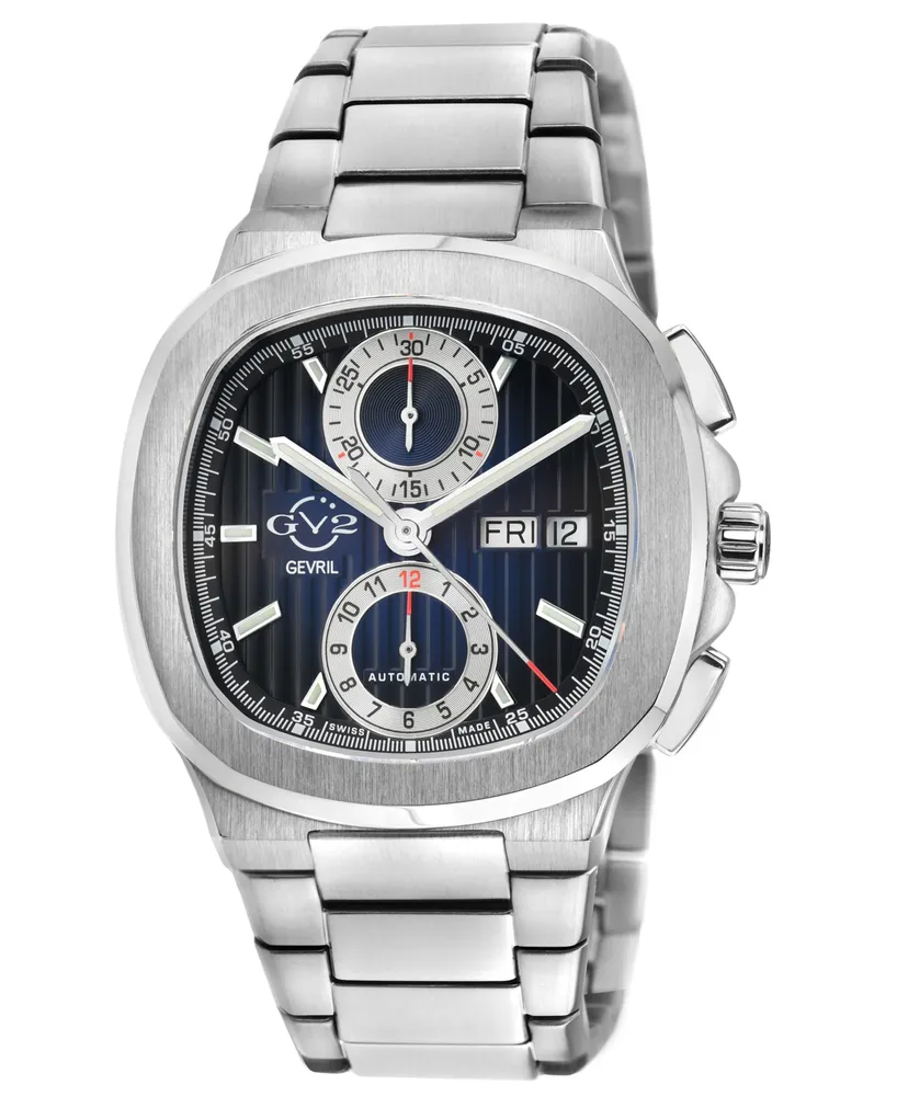 GV2 by Gevril Men's Potente Chronograph Swiss Automatic Silver-Tone Stainless Steel Watch 40mm