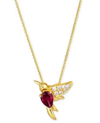 Le Vian Raspberry Rhodolite (7/8 ct. t.w.) & Nude Diamond (1/6 ct. t.w.) Hummingbird Pendant Necklace in 14k Gold, 18" + 2" extender