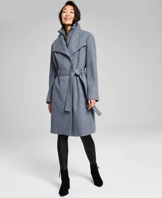 Calvin Klein Womens Wool Blend Belted Wrap Coat, Created for Macys