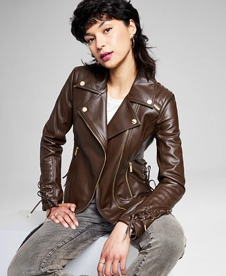 Guess Women's Faux-Leather Asymmetric Moto Coat