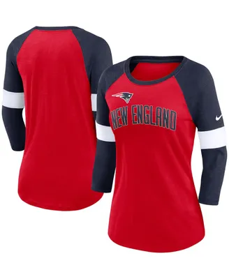 Women's Nike New England Patriots Heather Red/Heather Navy Football Pride Raglan 3/4-Sleeve T-shirt