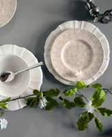 Euro Ceramica Chloe 4 Piece Beige Floral Accent Dessert Plate Set