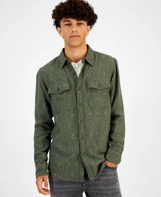 Sun + Stone Men's Henry Jacquard Geo Flannel Shirt, Created for Macy's