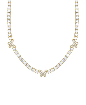 Macy's Cubic Zirconia Butterfly and Round Tennis Necklace 18" in 14K Gold Plated or Fine Silver Plate