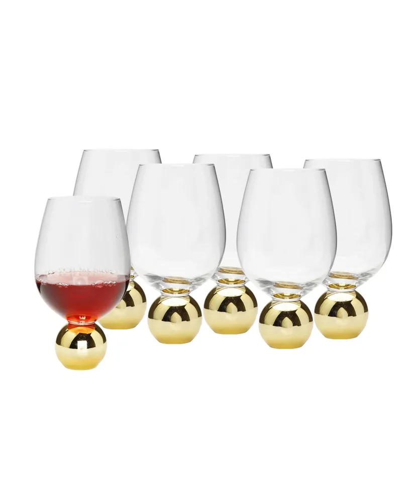 Classic Touch Set of 6 Straight Line Textured Stemless Wine Glasses with  Vivid Gold Tone Base and Rim