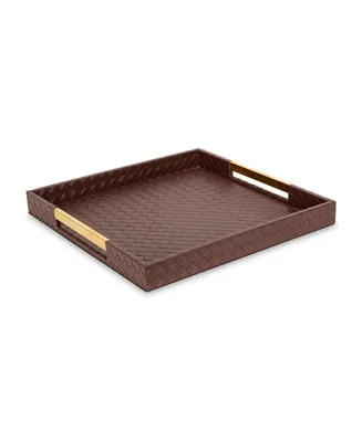 Brown Tray with Gold-Tone Handles Tray