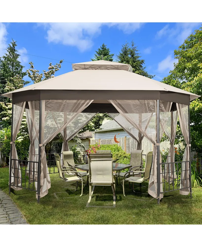 10'x12' Patio Gazebo Canopy Shelter Double Top Netting Sidewalls