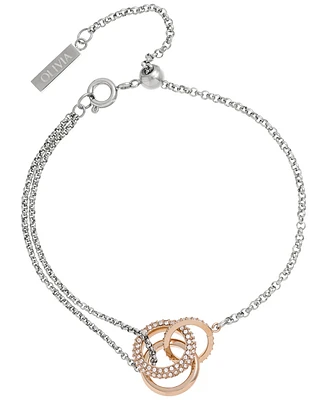 Olivia Burton Carnation Silver-Tone Crystal Interlink Bracelet